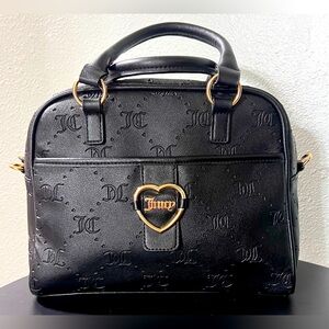 Juicy Couture Monogram Black Bag Handbag Purse Satchel with Gold Heart Detail
